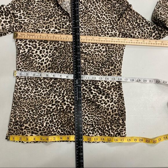 ANN TAYLOR, Women’s Brown Animal Print Top, Size Medium, long sleeves, ruched - Picture 4 of 6